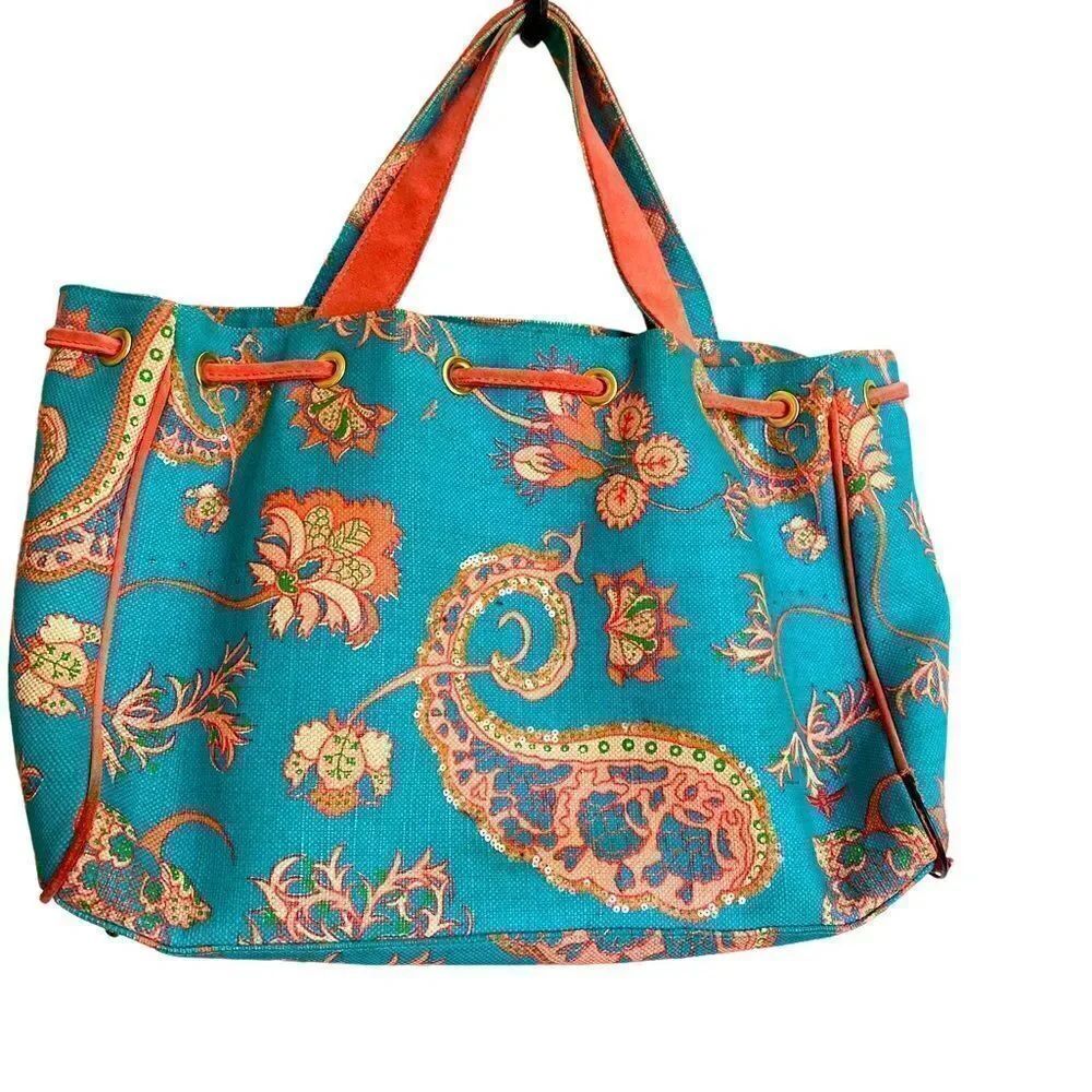 Buzz by Jane Fox Satchel Blue and Coral Paisley